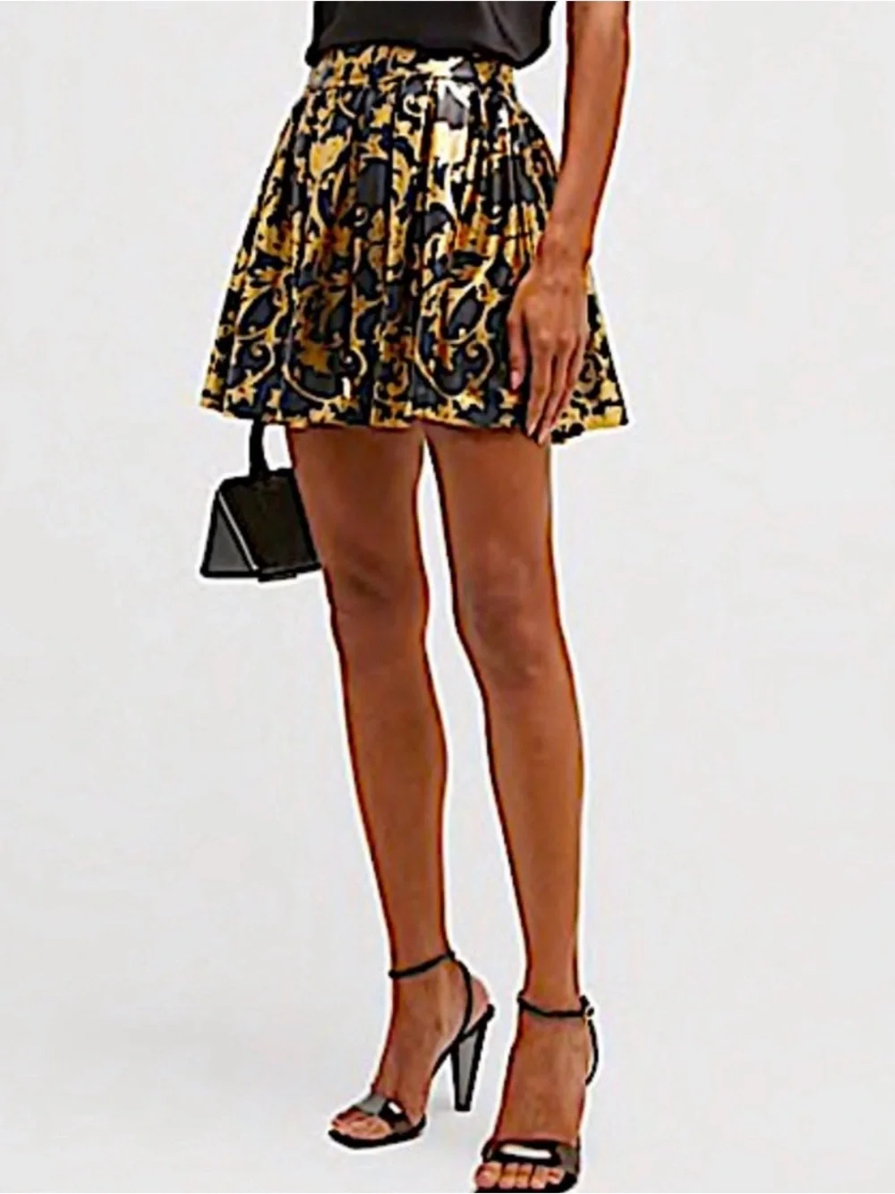 ALICE + OLiVIA Fizer Faux Leather Gold and Black Skirt Size 2